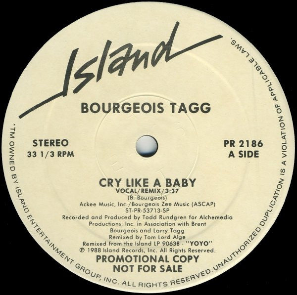 Bourgeois Tagg : Cry Like A Baby (12", Promo)