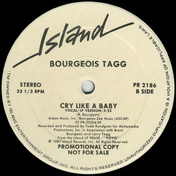 Bourgeois Tagg : Cry Like A Baby (12", Promo)