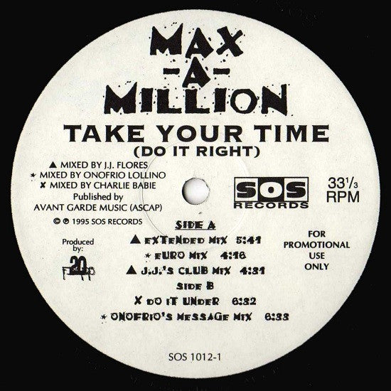 Max-A-Million : Take Your Time (Do It Right) (12", Promo)