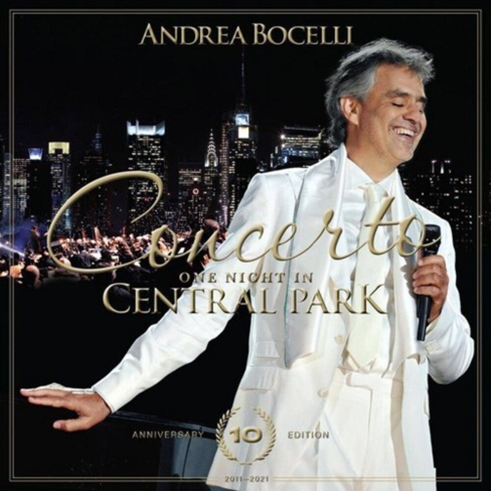 the album cover for Andrea Bocelli - Concerto: One Night In Central Park - 10th Anniversary [CD/DVD]