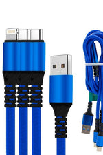 3 In 1 Cable With 1 Type-C and 2 Lightning Head Jacks Blue