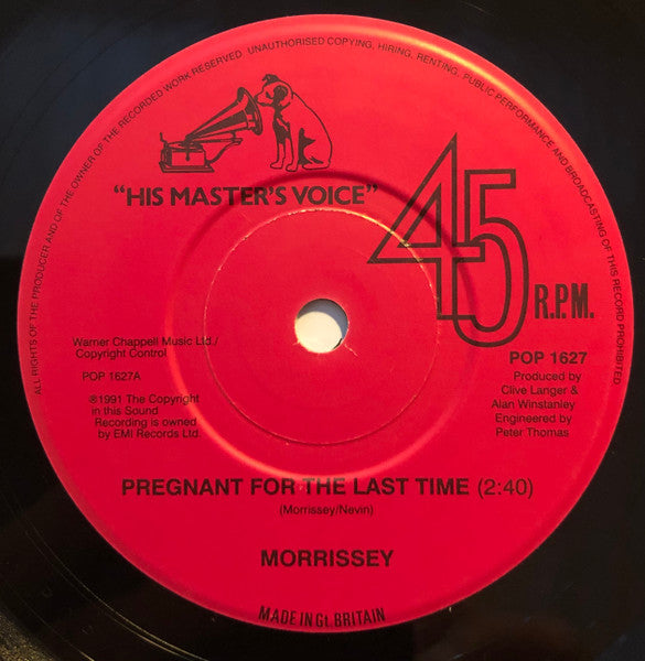 Morrissey : Pregnant For The Last Time (7", Single, Pap)