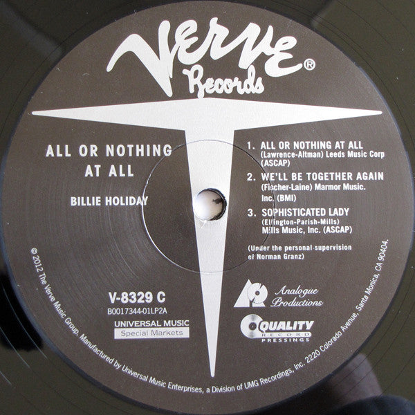 Billie Holiday : All Or Nothing At All (2x12", Album, Mono, Ltd, RE, RM, 200)