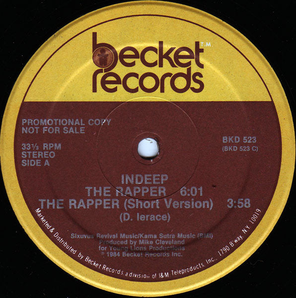Indeep : The Rapper (12", Single, Promo)