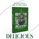 the album cover for Woo Jin Young - Delicious - incl. Lyrics Paper, Message Card, Postcard, Photo Card, Polaroid, Handwritten Sticker + Folded Poster
