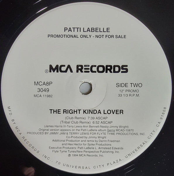 Patti LaBelle : The Right Kinda Lover (12", Single, Promo)