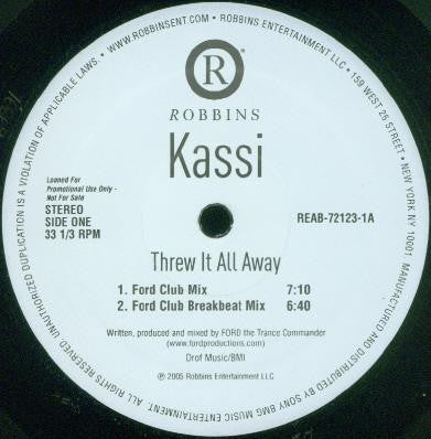 Kassi : Threw It All Away (12", Promo)