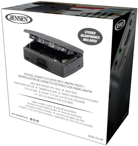 Jensen SCR-75-HP Classic Personal Cassette Player with AM FM Radio (Black)
