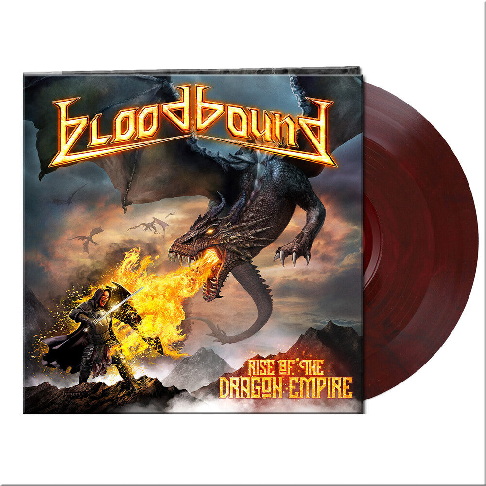 the album cover for Bloodbound - Rise Of The Dragon Empire - Red/Black Marbled
