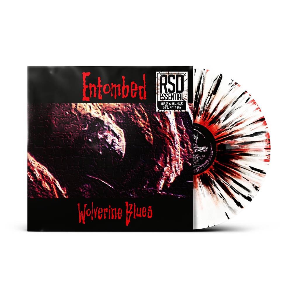 the album cover for Entombed - Wolverine Blues -[RSD Essentials White w/Red &amp; Black Splatter LP]