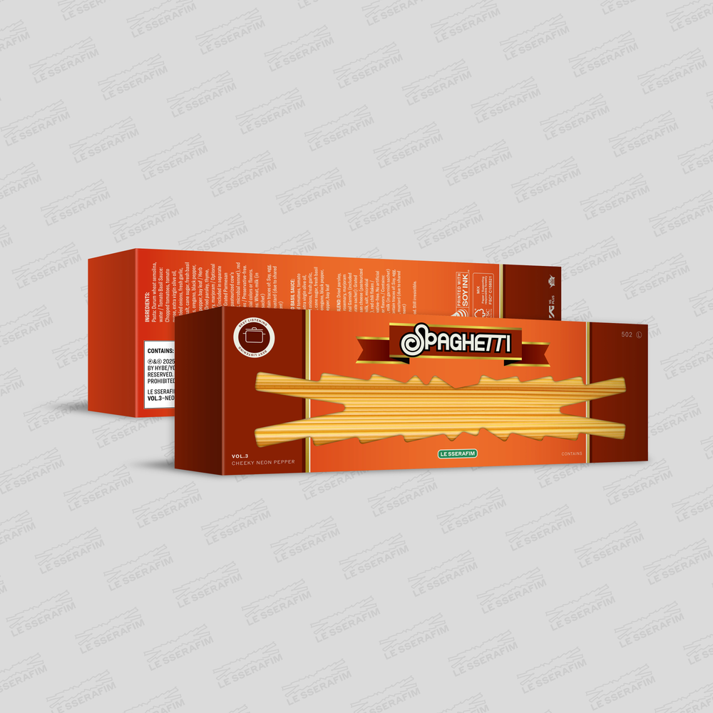 the album cover for LE SSERAFIM - 1st Single Album 'SPAGHETTI' [KNOCKING BASIL ver.]