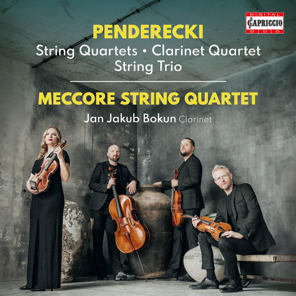 the album cover for Penderecki / Meccore String Quartet - String Quartets Clarinet Quartet String Trio