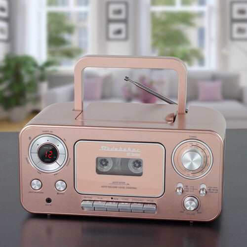 Studebaker SB2135BTRG Bluetooth Portable CD Player Radio Cassette Player (Rose Gold)