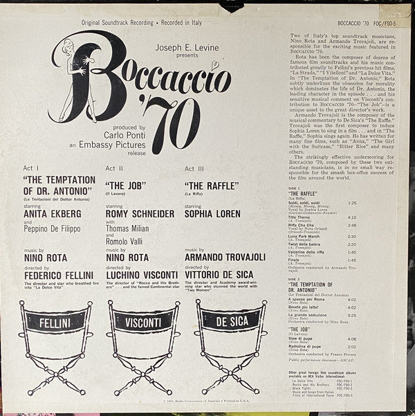 Nino Rota & Armando Trovajoli* : Boccaccio '70 (Original Soundtrack) (LP, Album, Mono)