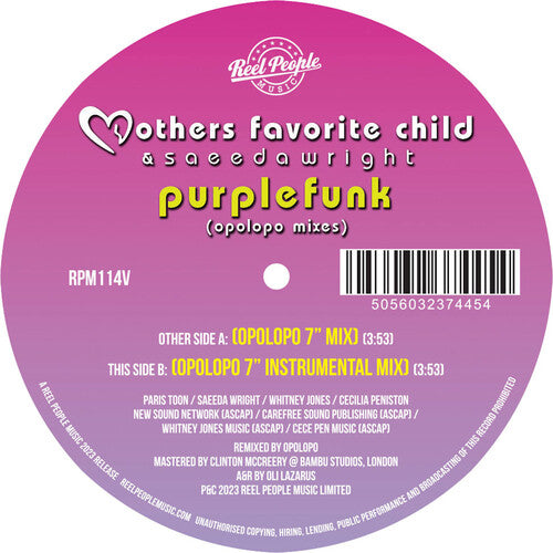 Mothers Favorite Child y Saeeda Wright - Purple Funk (Remixes de Opolopo) (Vinilo)