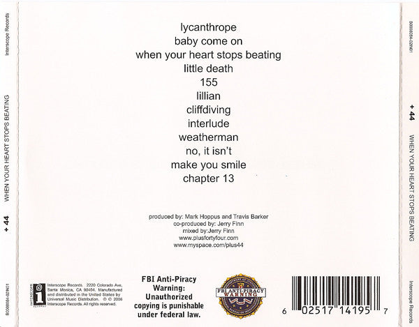 +44 : When Your Heart Stops Beating (CD, Album)