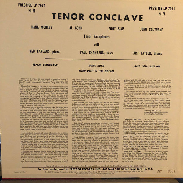 Hank Mobley / Al Cohn / John Coltrane / Zoot Sims : Tenor Conclave (LP, Album, Mono, RE, RM)