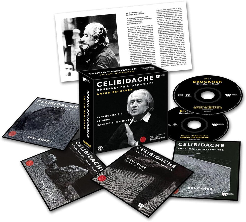 the album cover for Sergiu Celibidache/ Munchner Philharmoniker - Bruckner Symphonies 3-9 Te Deum Mass 3
