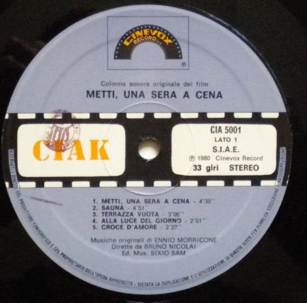 Ennio Morricone : Metti, Una Sera A Cena (Colonna Sonora Originale Del Film) (LP, Album, RE)