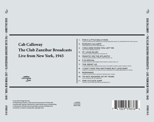 キャブ・キャロウェイ - クラブ・ザンジバル・ブロードキャスト - 1945年ニューヨークからのライブ（CD）