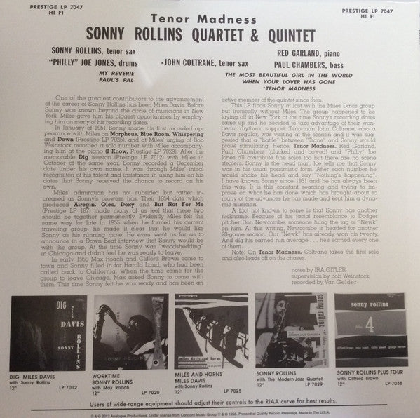 Sonny Rollins Quartet : Tenor Madness (LP, Album, Mono, Ltd, RE, 200)