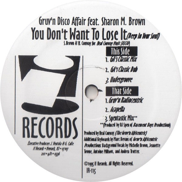Gruv'n Disco Affair Featuring Sharon M. Brown* : You Don't Want To Lose It (Deep In Your Soul) (12")