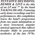 Talking Heads - Tentative Decisions: 1974-1976