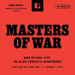the album cover for Bob Dylan - Masters Of War (Live In Alan Lomax's Apartment) [RSD Black Friday 2025]