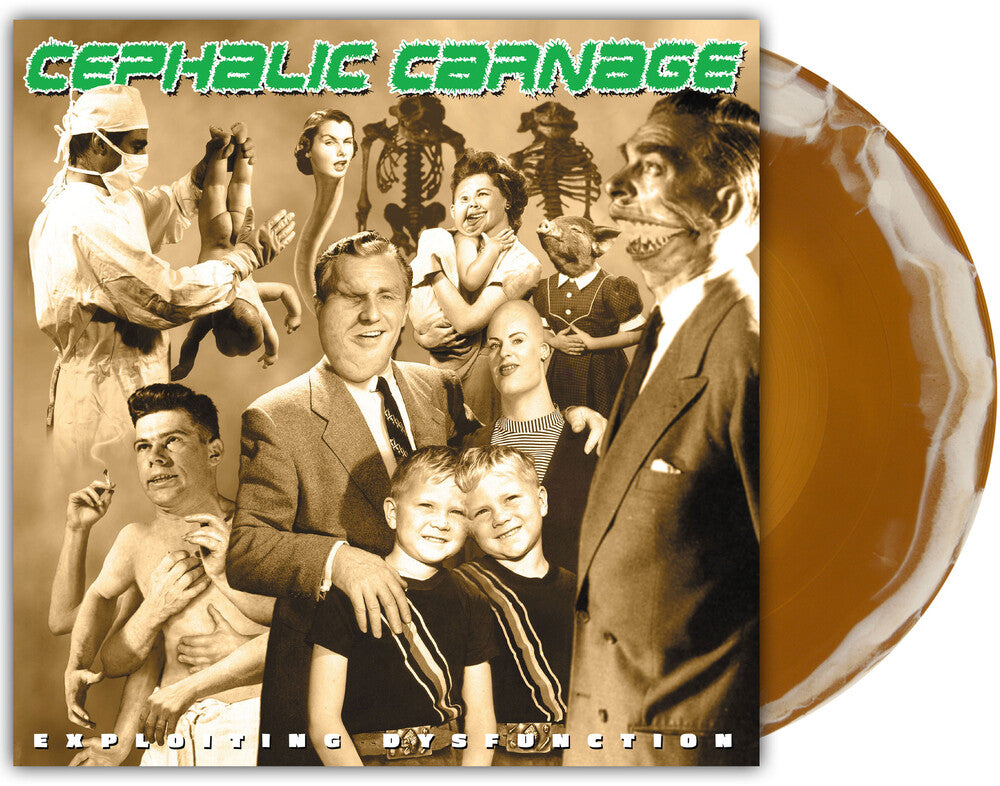 the album cover for Cephalic Carnage - Exploiting Dysfunction - Deluxe 25th Anniversary Reissue [Bone White and Gold Merge]