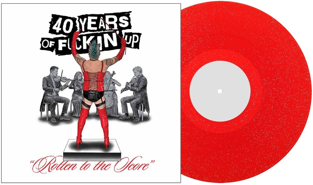 the album cover for Fat Mike - Rotten to the Score: The 40 Years of Fuckin' Up Original Score[Transparent Red with Silver Glitter ]