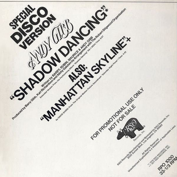 Andy Gibb / David Shire : Shadow Dancing / Manhattan Skyline (12", Single, Promo)