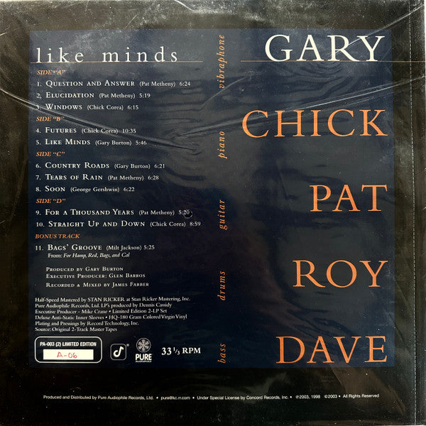 Burton* • Corea* • Metheny* • Haynes* • Holland* : Like Minds (2x12", Ltd, RE, 180)