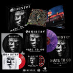 the album cover for Ministry - Hate To Go - Take Out Or Delivery [Deluxe Box - Purple/Black Marble]