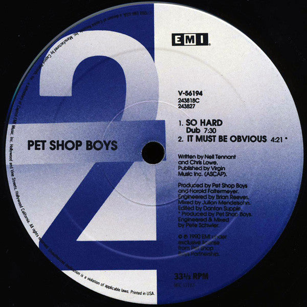 Pet Shop Boys : So Hard (12", Maxi)