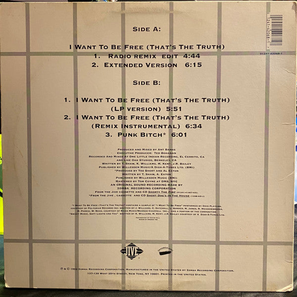 Too Short : I Want To Be Free (That's The Truth) (12", Promo)