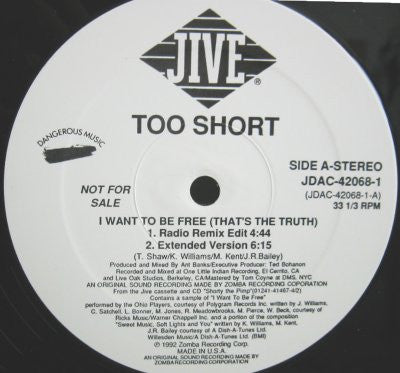 Too Short : I Want To Be Free (That's The Truth) (12", Promo)