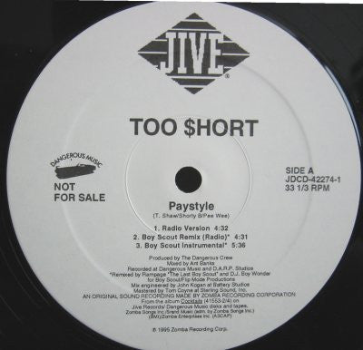 Too Short : Paystyle (12", Promo)