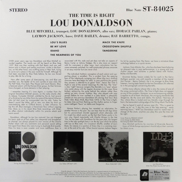Lou Donaldson : The Time Is Right (2x12", Album, Ltd, Num, RE, 180)