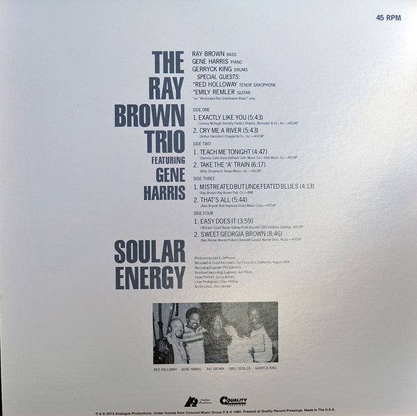 The Ray Brown Trio* Featuring Gene Harris : Soular Energy (2xLP, Ltd, RE, RM, 200)