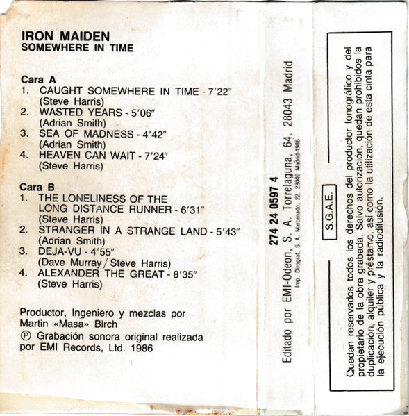 Iron Maiden : Somewhere In Time (Cass, Album)