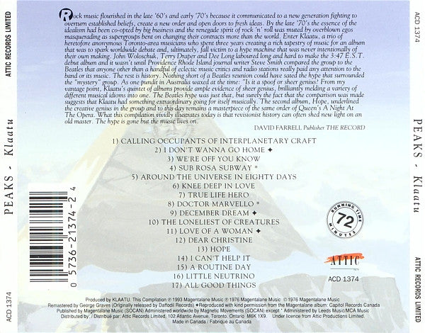 Klaatu : Peaks (CD, Comp, RM)