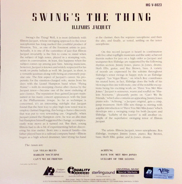 Illinois Jacquet : Swing's The Thing (2x12", Album, Mono, Ltd, RE, RM, 200)