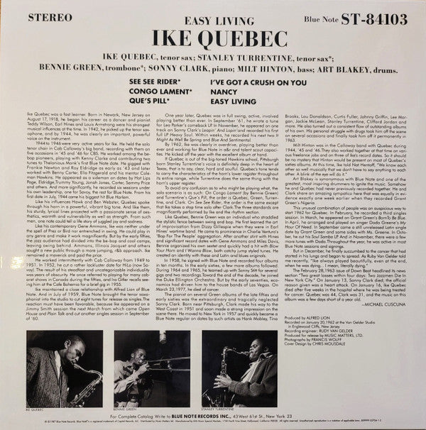 Ike Quebec : Easy Living (2xLP, Album, Ltd, Num, RE, 180)