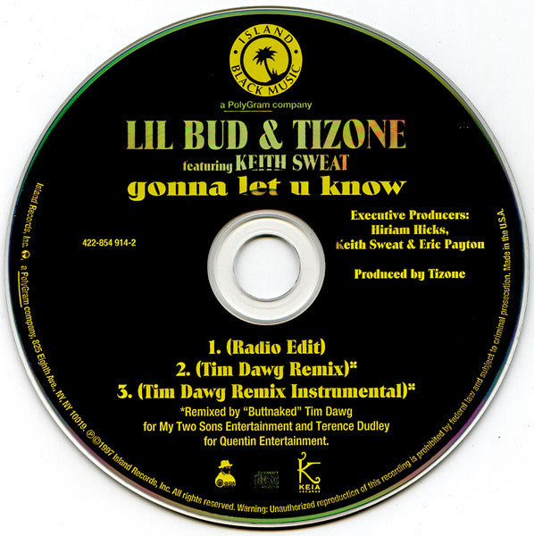 Lil Bud & Tizone Featuring Keith Sweat : Gonna Let U Know (CD, Maxi)