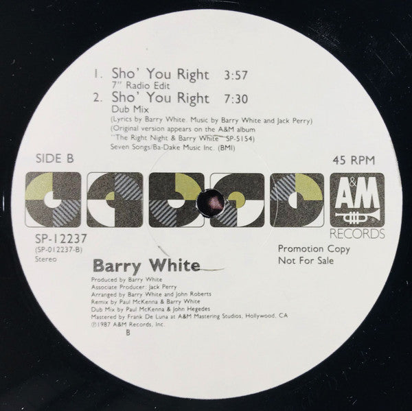 Barry White : Sho' You Right (12", Promo)