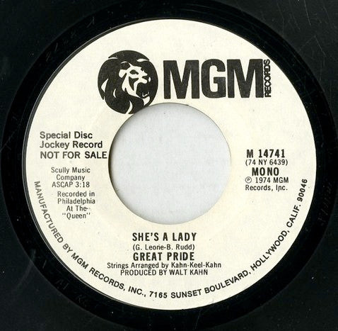 Great Pride : She's A Lady (7", Single, Promo)