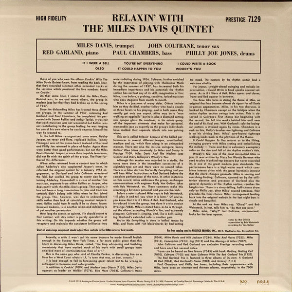 The Miles Davis Quintet : Relaxin' With The Miles Davis Quintet (LP, Album, Mono, Ltd, RE, 200)