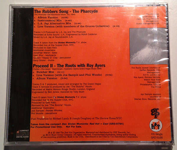 The Pharcyde / The Roots With Roy Ayers : Stolen Moments: Sampler - The Rubbers Song / Proceed II (Plus Special Mixes And Live Versions) (CD, Single, Promo, Smplr)