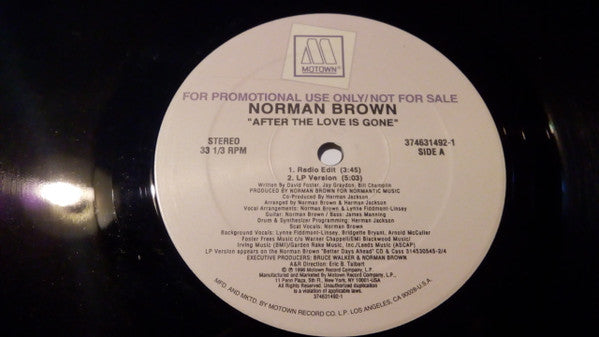 Norman Brown : After The Love Is Gone (12", Single, Promo)
