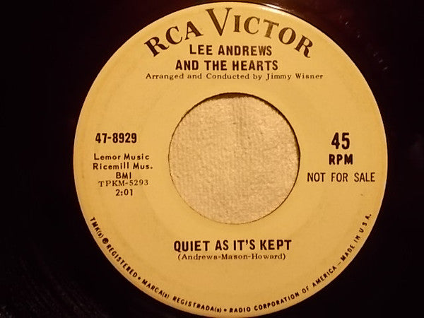 Lee Andrews And The Hearts* : Quiet As It's Kept / You're Taking A Long Time Coming Back (7", Single, Promo, Roc)